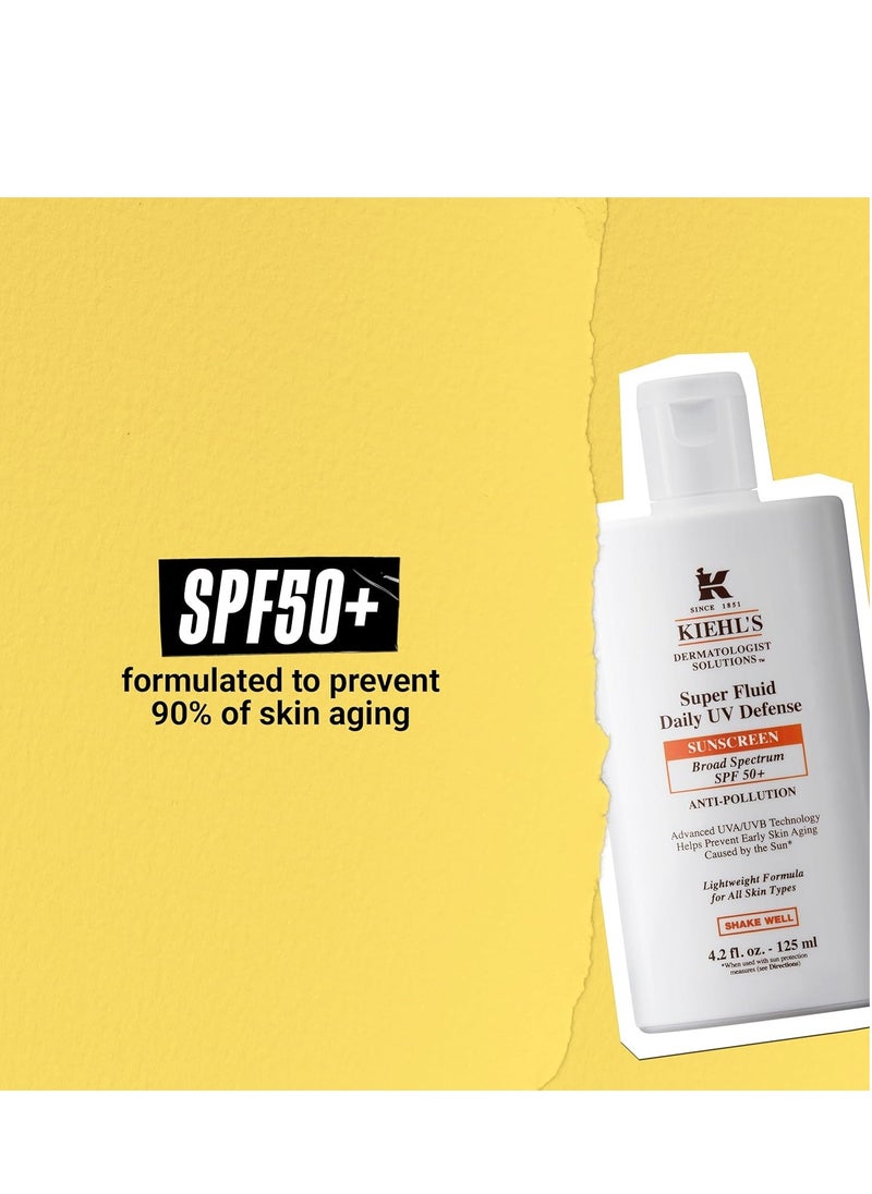 Kiehl's Super Fluid UV Defense Daily Facial Sunscreen SPF 50+, Lightweight Matte Finish, Protects Against UVA/UVB Rays & Pollution, Vitamin E & Baicalin, Non-comedogenic, Paraben-free, Fragrance-free