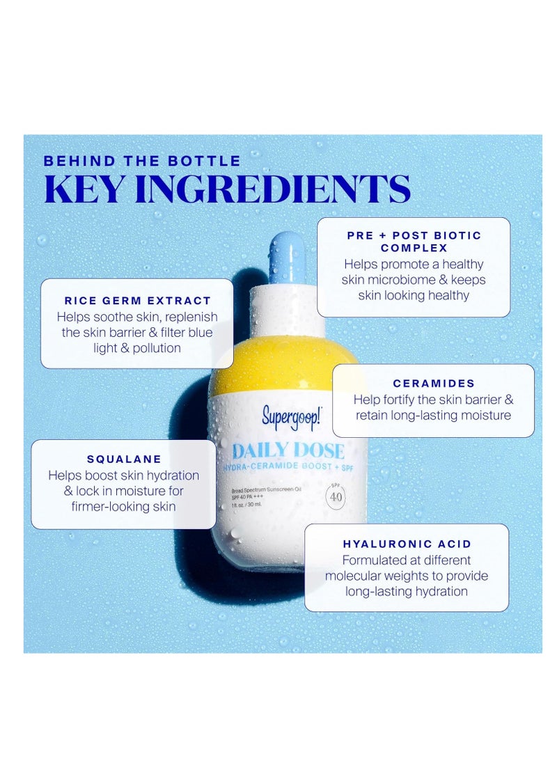 Supergoop! Daily Dose Hydra-Ceramide Boost + SPF 40 Oil PA+++, 1 fl oz - Broad Spectrum Sunscreen Serum - Helps Replenish, Hydrate & Protect Skin - For All Skin Types