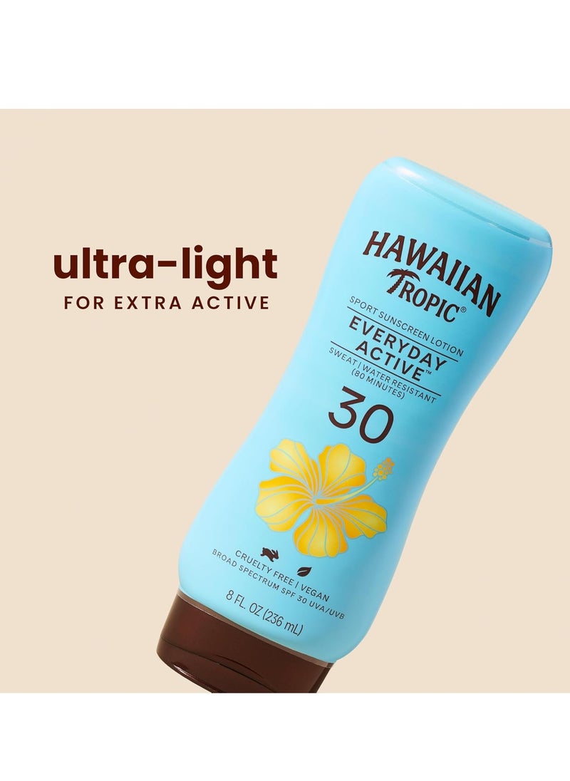 Hawaiian Tropic Everyday Active Lotion Sunscreen SPF 30, 8oz Twin Pack | Hawaiian Tropic Sunscreen SPF 30, Sunblock, Oxybenzone Free Sunscreen, Broad Spectrum Sunscreen Pack, 8oz each
