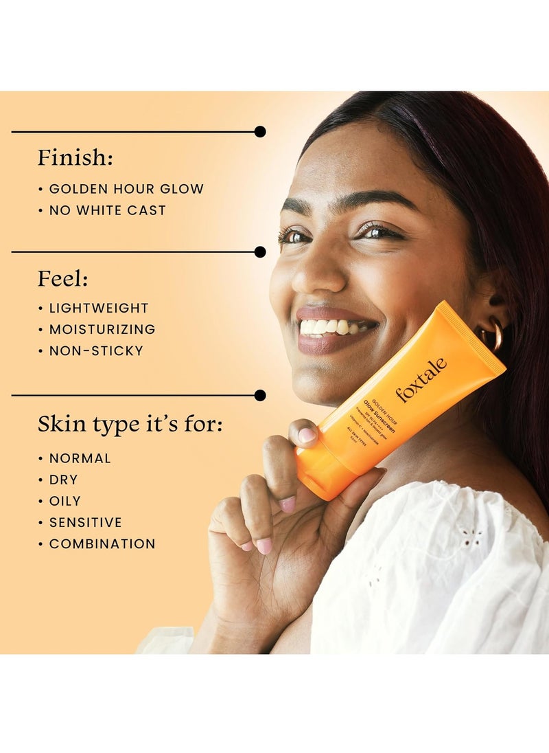 FoxTale - (Pack Of 2) Essentials Daily Glow Sunscreen Spf 50 Sunscreen Vitamin C & Niacinamide, Uva & Uvb Filters-Clinically Proven Brightening Ingredients, No White Cast, Non-Greasy Formula, 50 Ml