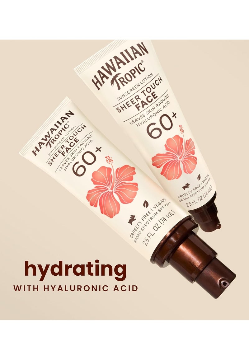 Hawaiian Tropic Sheer Touch Face Sunscreen Lotion SPF 60, 2.5oz | Sunscreen for Face, Hawaiian Tropic Sunscreen, Travel Size Sunscreen Face, Facial Sunscreen, Face Sunblock, 2.5oz