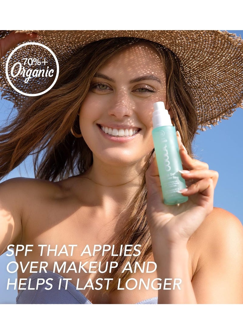 COOLA Organic Makeup Setting Spray with SPF 30, Hydrating Makeup Protection & Sunscreen made with Cucumber & Aloe Vera, Dermatologist Tested, Alcohol Free, 1.5 Fl Oz