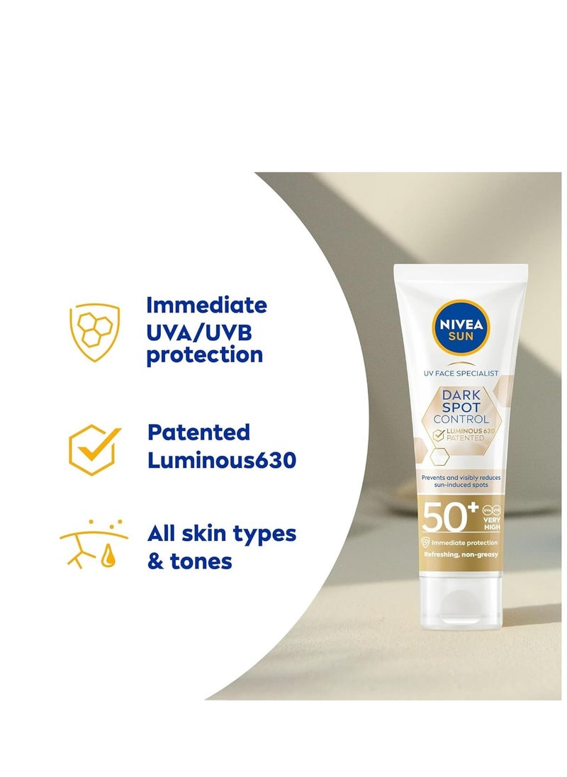 NIVEA Sun UV Facial Specialist Dark Spot Control Cream SPF 50+ Luminous630, 40ml, Pack of 1