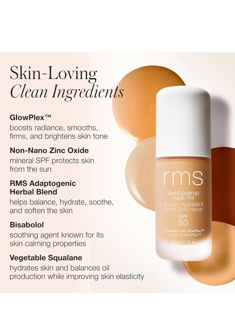 RMS Beauty SunCoverup Super Tint Broad Spectrum SPF 50 Sunscreen - Skin Tint Non Nano Zinc Oxide Mineral Sunscreen, Glowy Tinted Moisturizer with SPF