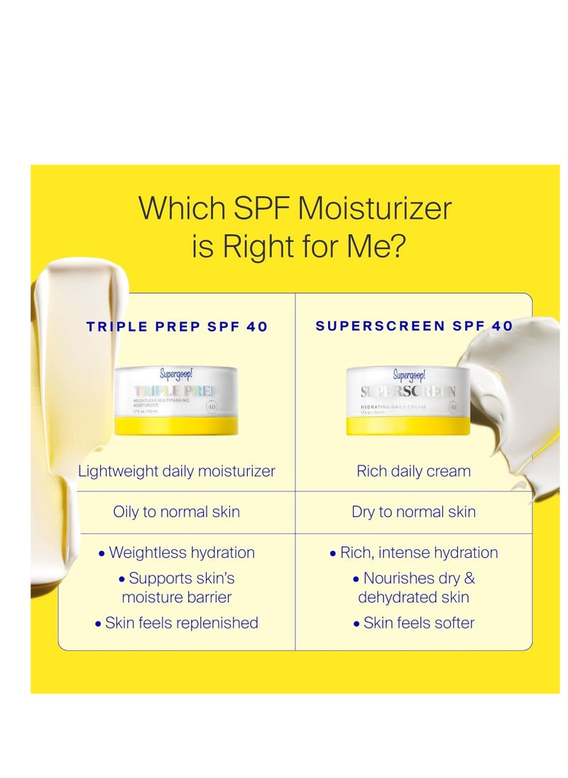 Supergoop! Triple Prep Weightless Multitasking Moisturizer SPF 40 Face Sunscreen - 1.7 fl oz - Hydrates & Protects Skin - Helps Filter Blue Light - Non-Comedogenic - For Normal to Oily Skin Types