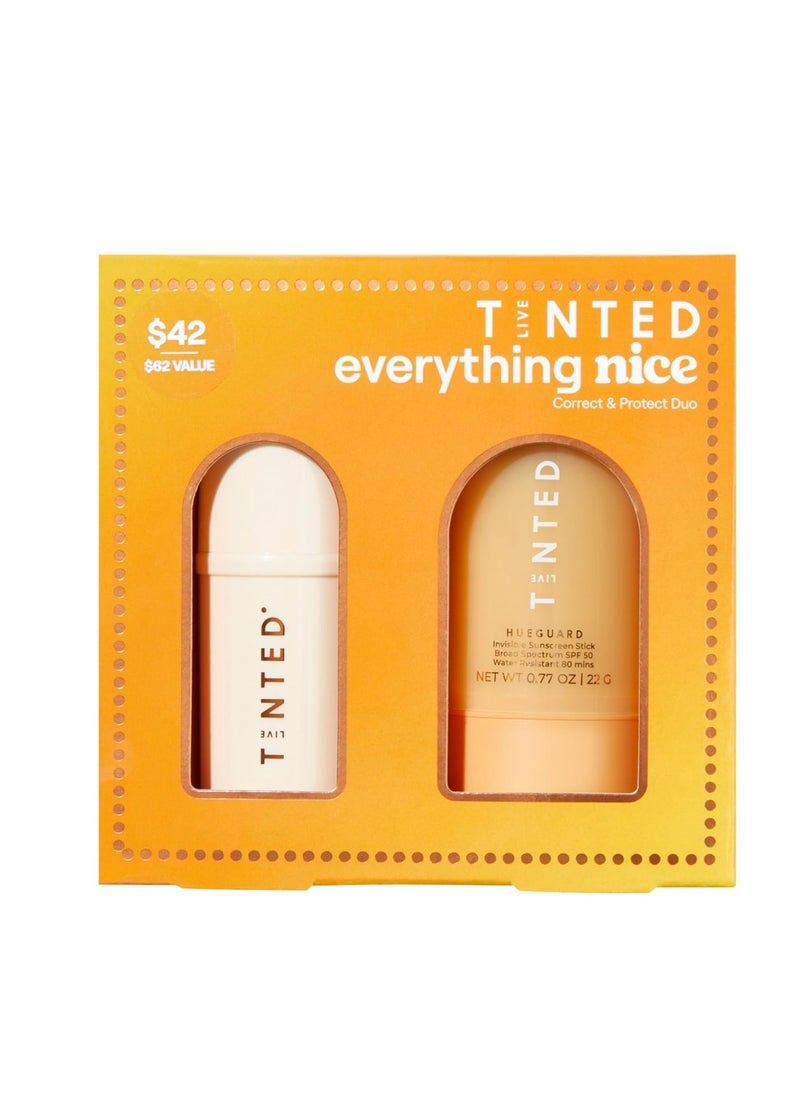 Live Tinted Everything Nice Correct & Protect Duo - Hueguard Invisible Sunscreen Stick SPF 50 & Superhue Hyperpigmentation Facial Serum Stick - Broad Spectrum, Waterproof & Brightening