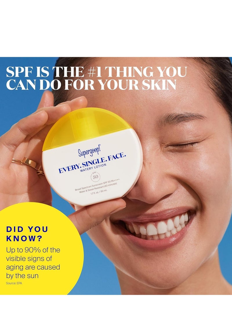 Supergoop! Every. Single. Face. Watery Lotion - 1.7 fl oz - Broad Spectrum SPF 50 PA++++ Sunscreen Lotion - Water & Sweat Resistant - All Skin Types