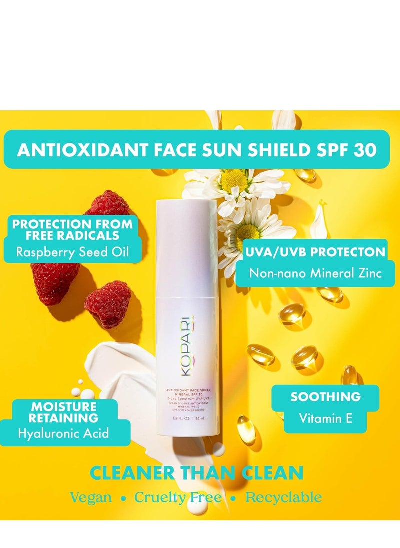 Kopari Antioxidant Face Shield Mineral SPF 30, Lightweight Sheer Texture With Dewy Finish, No White Cast with Moisturizing Hyaluronic Acid, 1.5 oz