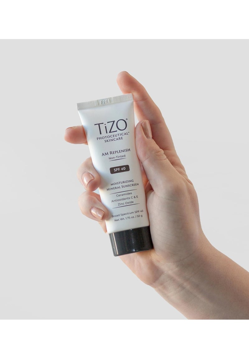 TIZO Photoceuticals Am Replenish Non-tinted Facial Mineral Sunscreen SPF 40, 1.75 oz