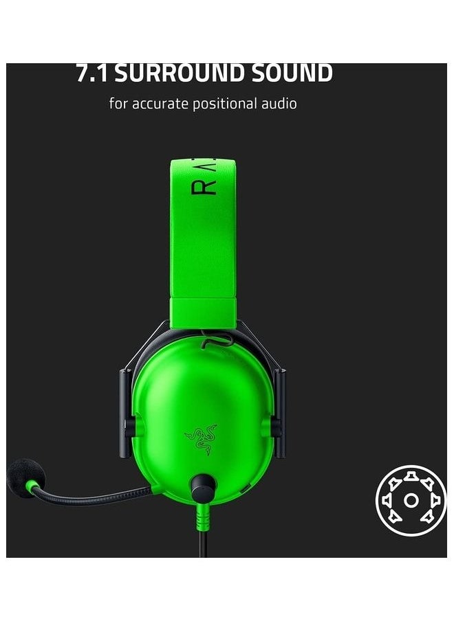 Blackshark V2 X Gaming Headset: 7.1 Surround Sound 50mm Drivers Memory Foam Cushion For Pc, Ps4, Ps5, Switch, Xbox One, Xbox Series X & S, Mobile 3.5mm Audio Jack Green, Standard