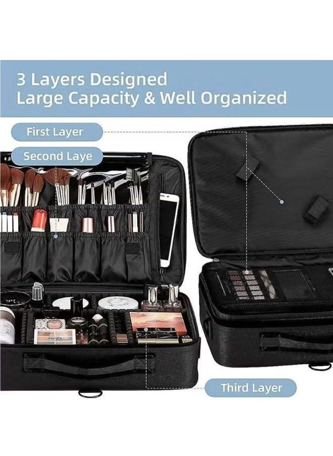 Professional storage partition cosmetic box, travel cosmetic bag waterproof, a variety of cosmetic tool storage bag black