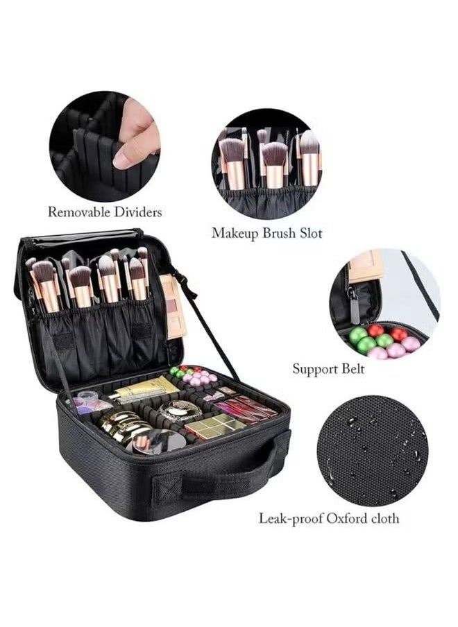 Professional storage partition cosmetic box, travel cosmetic bag waterproof, a variety of cosmetic tool storage bag black