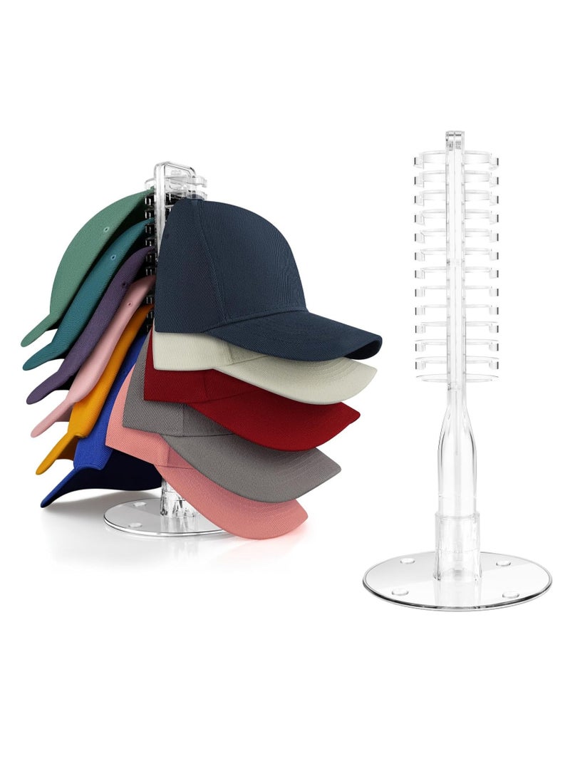 Hat Stand for Baseball Caps，Hat Holder Organizer No Install Acrylic Hat Racks Display Storage for 24 Baseball Caps,Rotatable Cap Organizer Hat Racks for Bedroom, Closet, Dresser, Clear