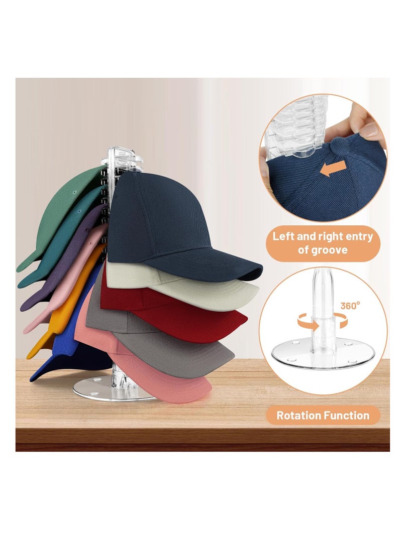 Hat Stand for Baseball Caps，Hat Holder Organizer No Install Acrylic Hat Racks Display Storage for 24 Baseball Caps,Rotatable Cap Organizer Hat Racks for Bedroom, Closet, Dresser, Clear