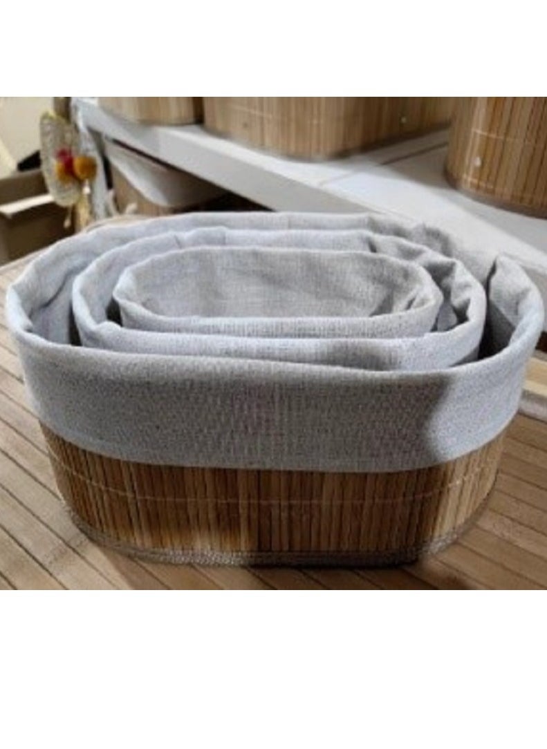 DecorHills Bamboo Storage Baskets | Set of 3 Stackable Bathroom Organizers | Various Sizes: Small, Medium, Large for Space Saving | Light Brown