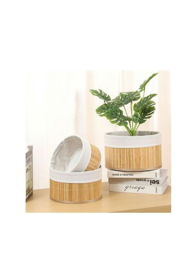 DECORHILLS Bamboo Storage Baskets | Set of 3 Stackable Bathroom Organizers | Various Sizes: S, M, L Space-Saving | Light Brown