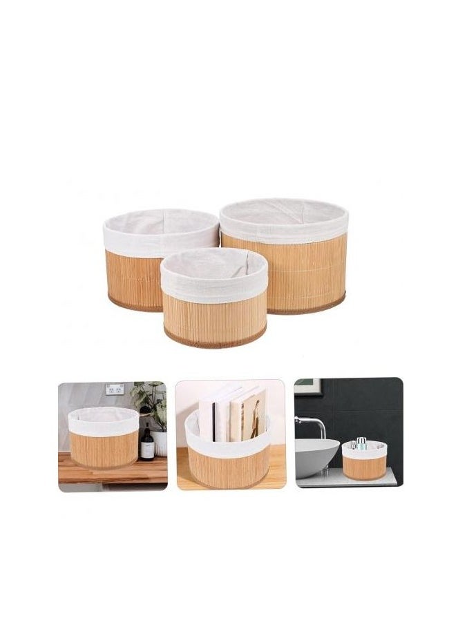 DECORHILLS Bamboo Storage Baskets | Set of 3 Stackable Bathroom Organizers | Various Sizes: S, M, L Space-Saving | Light Brown