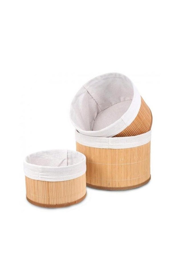 DECORHILLS Bamboo Storage Baskets | Set of 3 Stackable Bathroom Organizers | Various Sizes: S, M, L Space-Saving | Light Brown