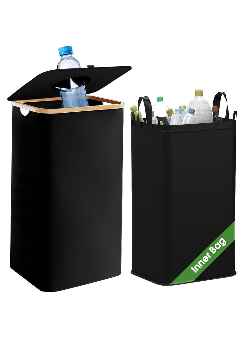 DECORHILLS Removable Recycling Bin for Kitchen, Separate Recycling Waste Bin with Reusable Inner Bag for Home, Office Large Capacity 100L Recycle Bin with Lid Reusable Inner Bag Bottle Waste Plastic