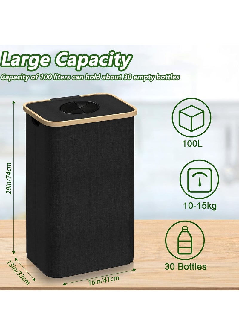 DECORHILLS Removable Recycling Bin for Kitchen, Separate Recycling Waste Bin with Reusable Inner Bag for Home, Office Large Capacity 100L Recycle Bin with Lid Reusable Inner Bag Bottle Waste Plastic