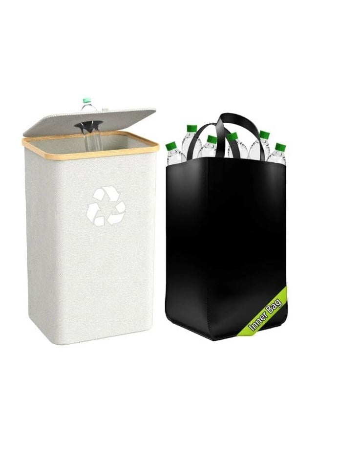 DECORHILLS Removable Recycling Bin for Kitchen, Separate Recycling Waste Bin with Reusable Inner Bag for Home, Office Large Capacity 100L Recycle Bin with Lid Reusable Inner Bag Bottle Waste Plastic