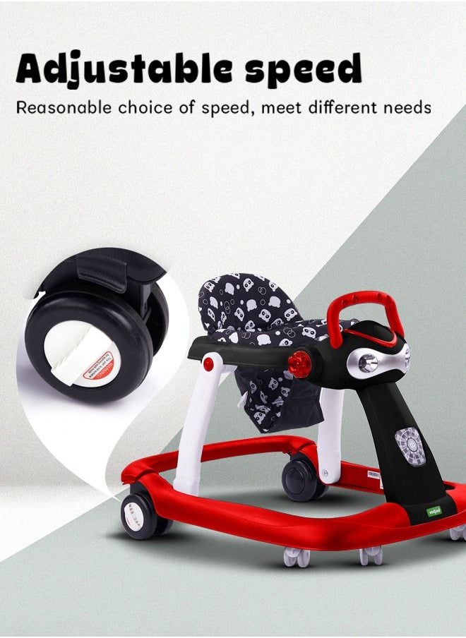 2 In 1 Twist Pro Baby Walker Round Kids Walker For Baby With 3 Adjustable Height Removable Seat Led Light And Musical Toy Bar Baby Push Walker For Baby Boys Girls 6 To 24 Months Red