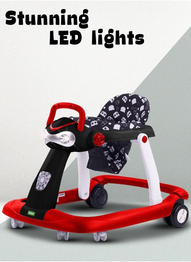 2 In 1 Twist Pro Baby Walker Round Kids Walker For Baby With 3 Adjustable Height Removable Seat Led Light And Musical Toy Bar Baby Push Walker For Baby Boys Girls 6 To 24 Months Red