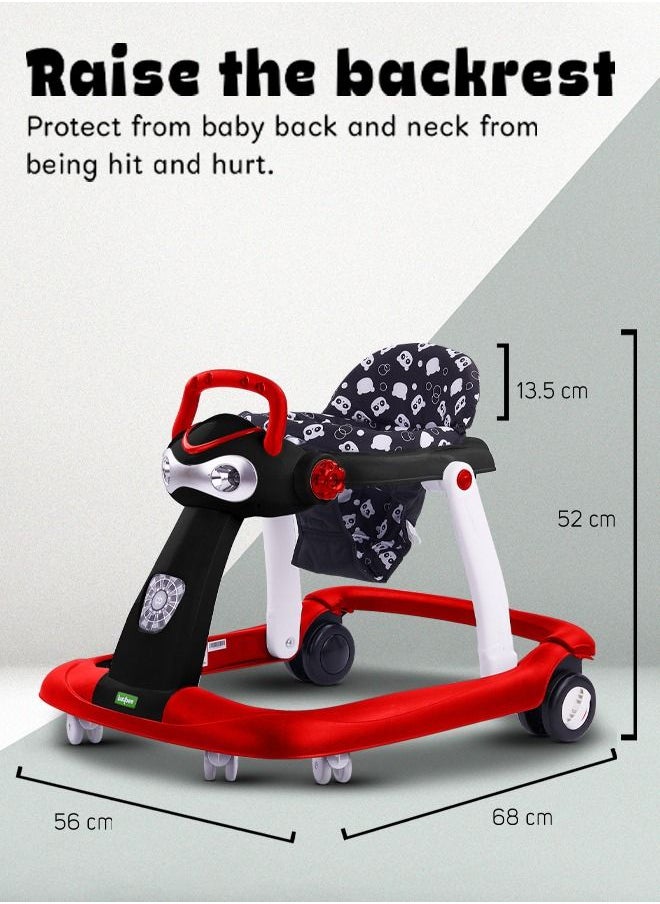 2 In 1 Twist Pro Baby Walker Round Kids Walker For Baby With 3 Adjustable Height Removable Seat Led Light And Musical Toy Bar Baby Push Walker For Baby Boys Girls 6 To 24 Months Red