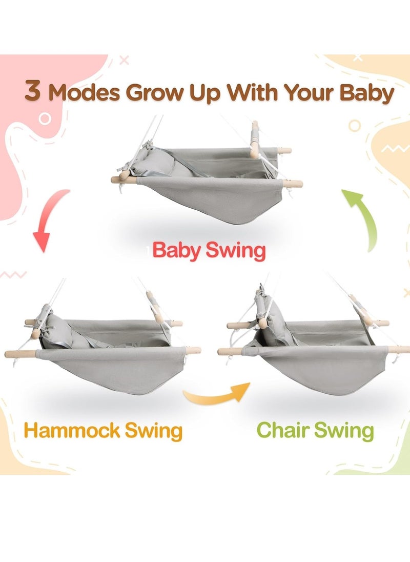 Baby Swing for Baby and Toddler, Canvas Baby Hammock Swing Indoor and Outdoor with Safety Belt and Mounting Hardware, Wooden Hanging Swing Seat Chair for Baby up to 3 Years