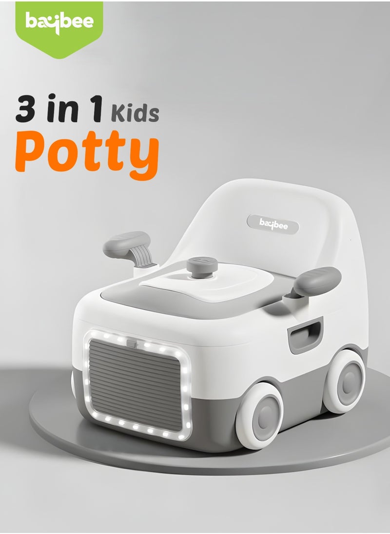 Baybee 3 in 1 Convertible Baby Potty Training Seat for Kids | Potty Toilet Seat Chair for Kids with Led Light, Handle, PU Cushion & Closing Lid | Baby Potty Seat for Toddlers Kids 1-5 Years Grey