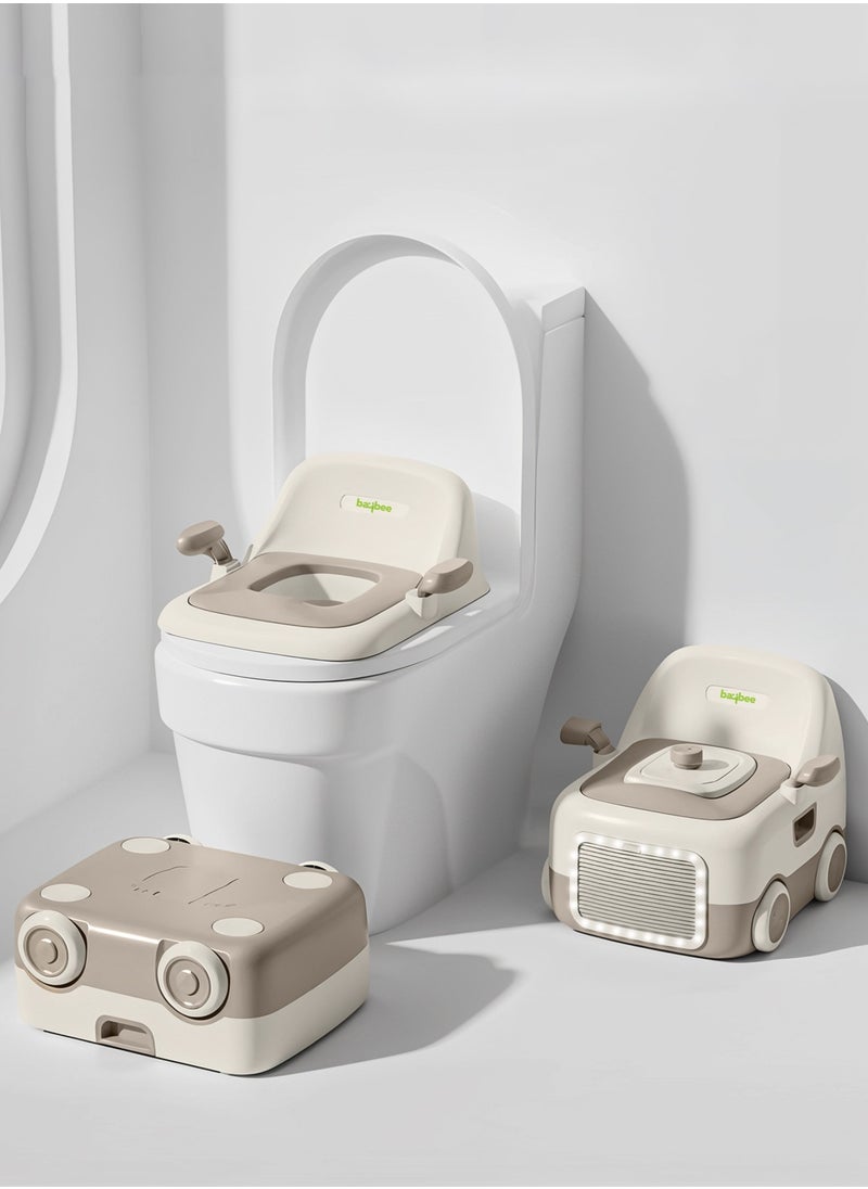 Baybee 3 in 1 Convertible Baby Potty Training Seat for Kids | Potty Toilet Seat Chair for Kids with Led Light, Handle, PU Cushion & Closing Lid | Baby Potty Seat for Toddlers Kids 1-5 Years Brown