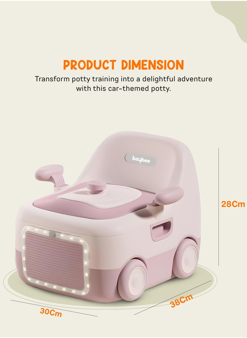 Baybee 3 in 1 Convertible Baby Potty Training Seat for Kids | Potty Toilet Seat Chair for Kids with Led Light, Handle, PU Cushion & Closing Lid | Baby Potty Seat for Toddlers Kids 1-5 Years Pink