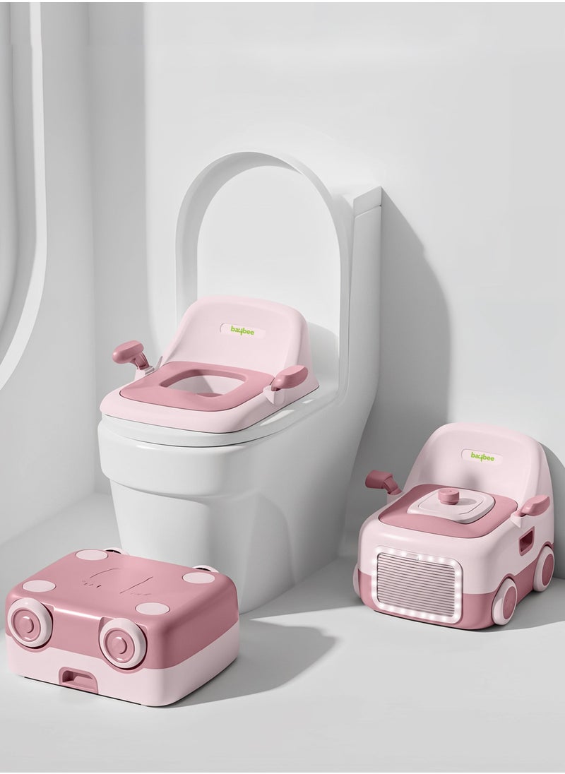 Baybee 3 in 1 Convertible Baby Potty Training Seat for Kids | Potty Toilet Seat Chair for Kids with Led Light, Handle, PU Cushion & Closing Lid | Baby Potty Seat for Toddlers Kids 1-5 Years Pink