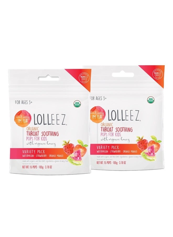 Organic Lollipops Variety Pack for Sore Throat Relief - Strawberry, Watermelon & Orange Mango, 30 Total