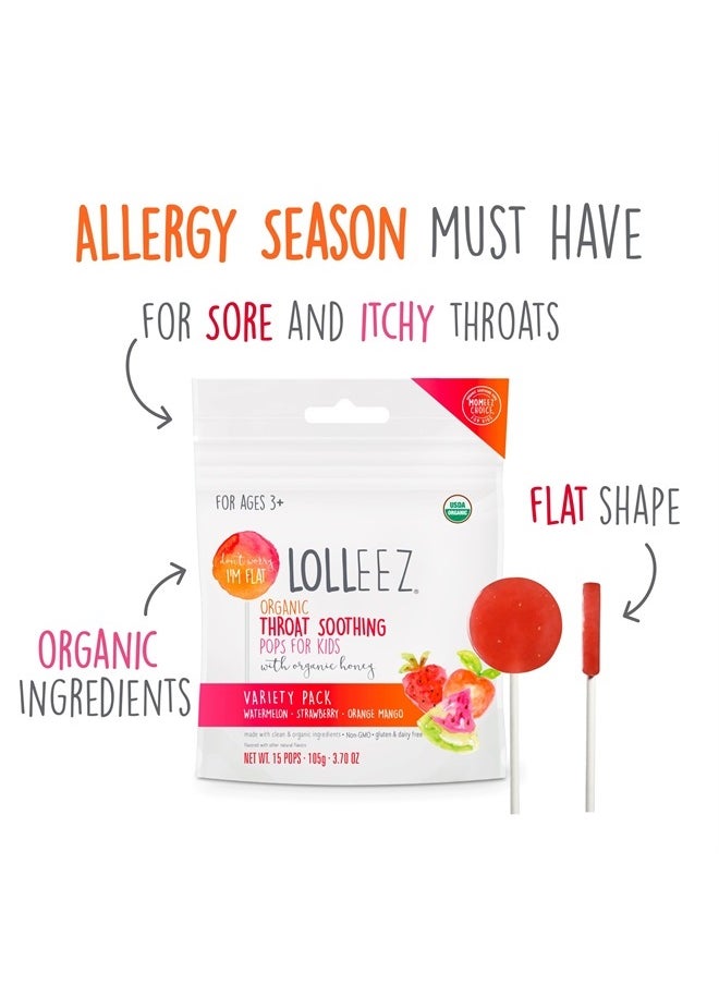 Organic Lollipops Variety Pack for Sore Throat Relief - Strawberry, Watermelon & Orange Mango, 30 Total