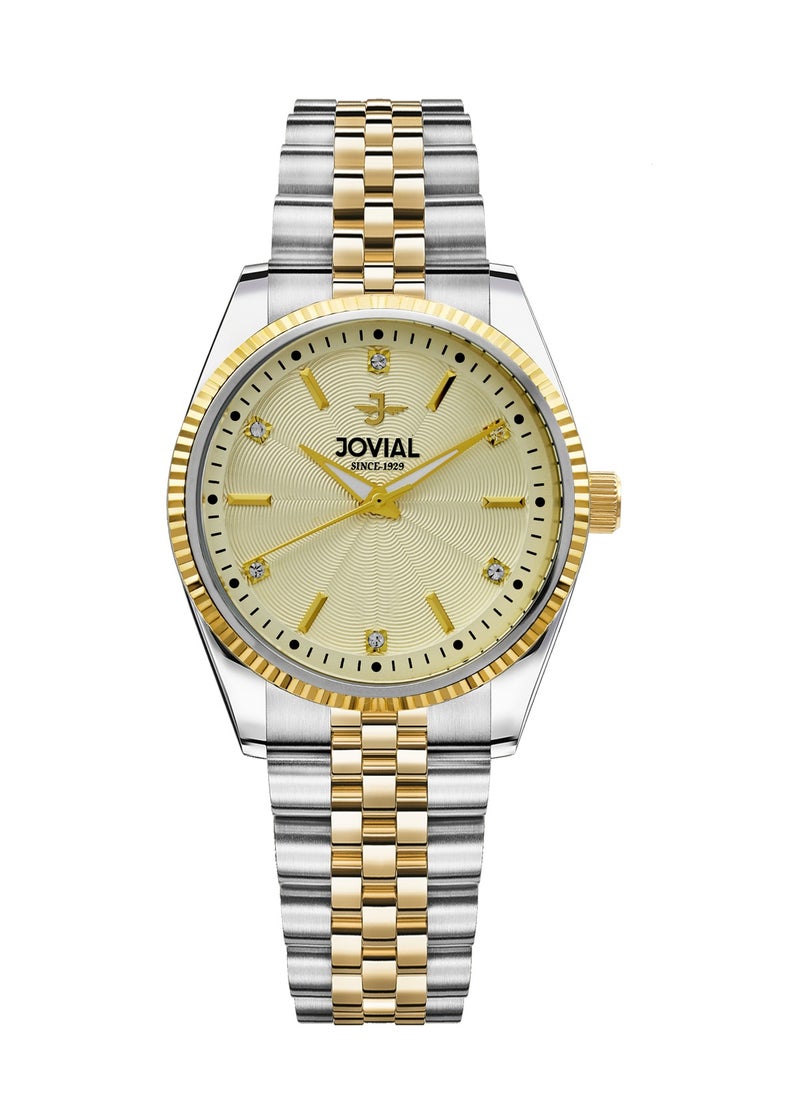 JOVIAL 5051LTMQ06E  Women's Fashion Watch, Quartz, Metal Band Watch, 26mm, Golden