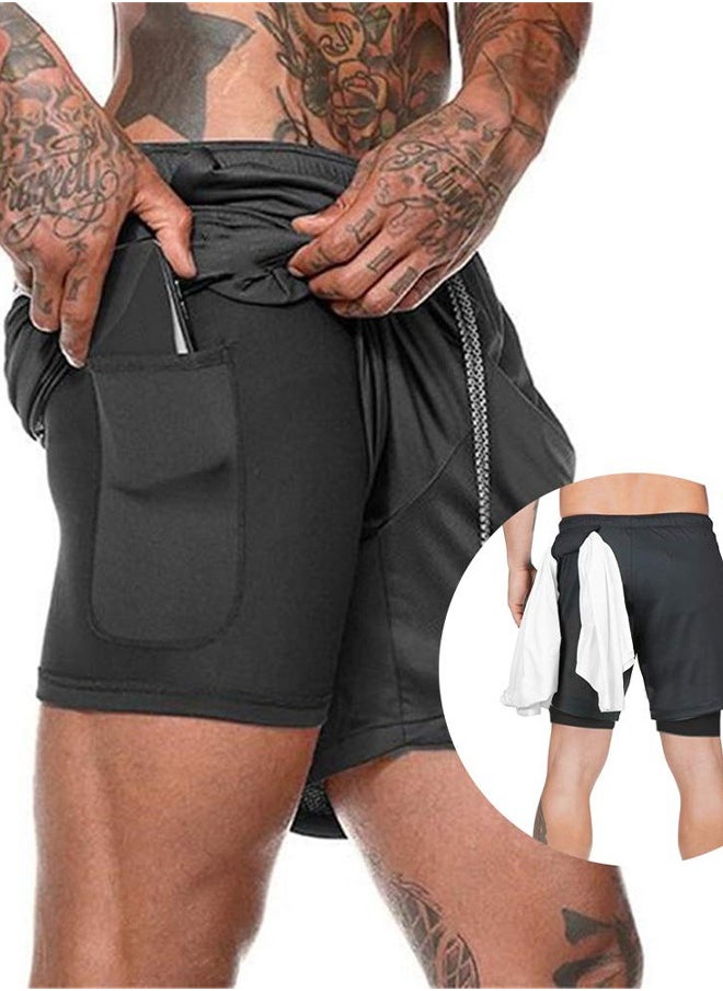 Mens Running Shorts，Quick Dry Workout Running Shorts for Men，2-in-1 Stealth Shorts，Gym Yoga Outdoor Sports Shorts with Pockets-XXL