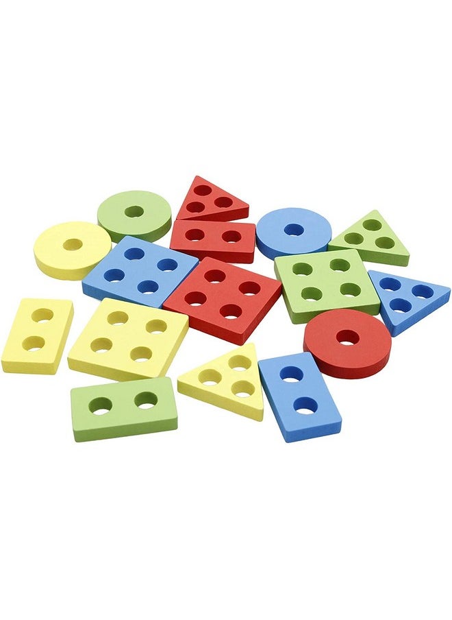 R H LIFESTYLE Wooden Recognition Sorting & Stacking Shapes Sorter Geometric 4 Column Blocks KL3071