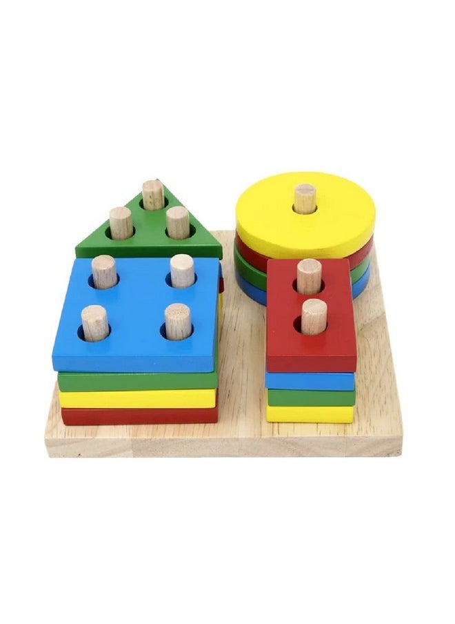 R H LIFESTYLE Wooden Recognition Sorting & Stacking Shapes Sorter Geometric 4 Column Blocks KL3071