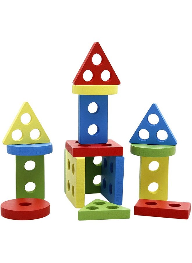 R H LIFESTYLE Wooden Recognition Sorting & Stacking Shapes Sorter Geometric 4 Column Blocks KL3071