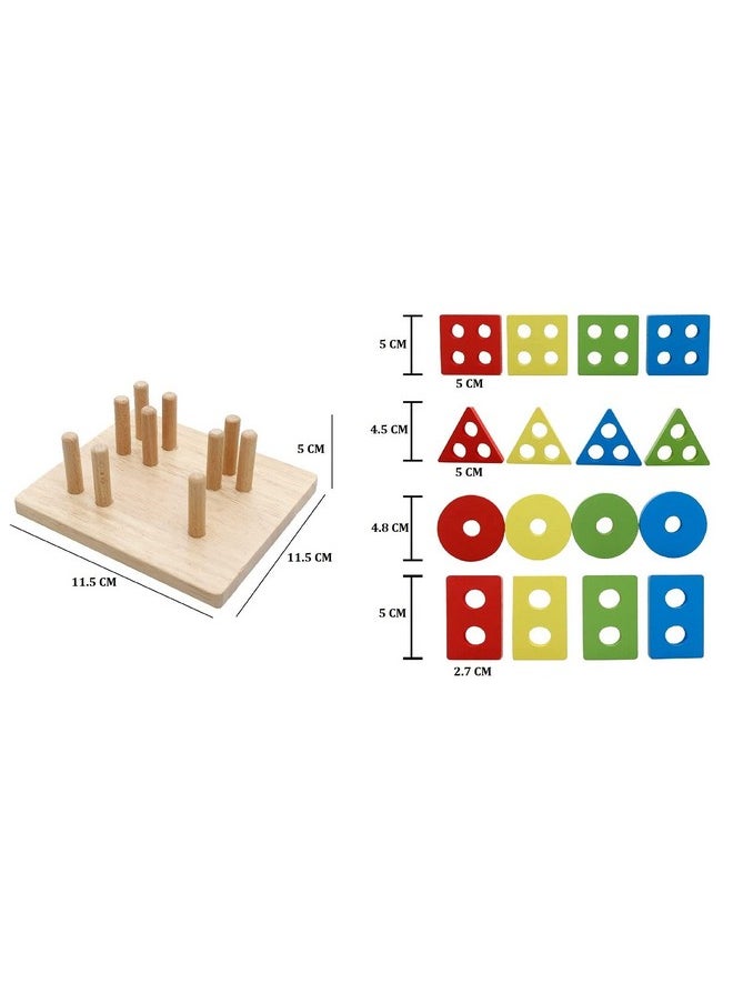 R H LIFESTYLE Wooden Recognition Sorting & Stacking Shapes Sorter Geometric 4 Column Blocks KL3071