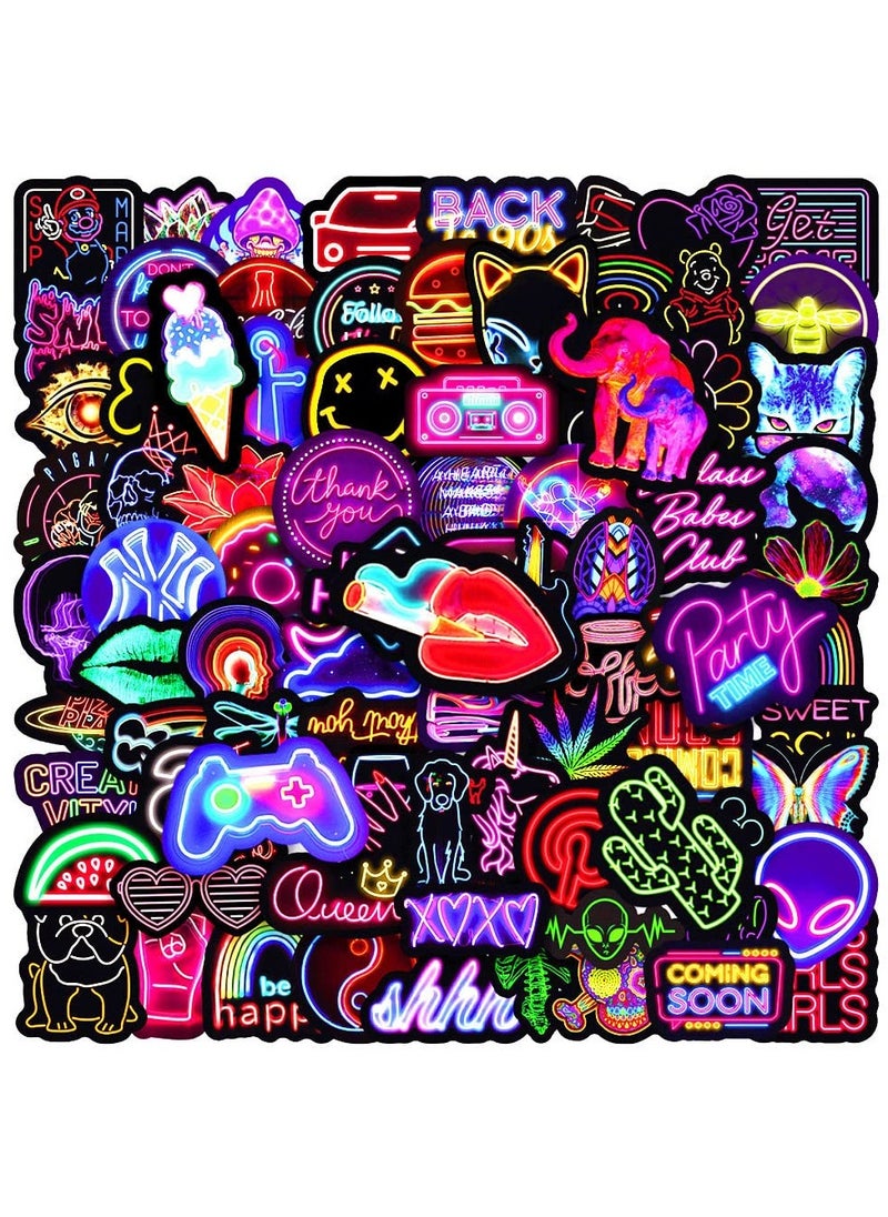 Neon Stickers, 100 PCS Cool Bumper Sticker, Vintage Pop Art Stickers, Personalised Vinyl Decals, PVC Waterproof For Kid, Teen, Adult, for Bottles, Guitar Skateboards, Suitcases, Cell Phones, Laptop