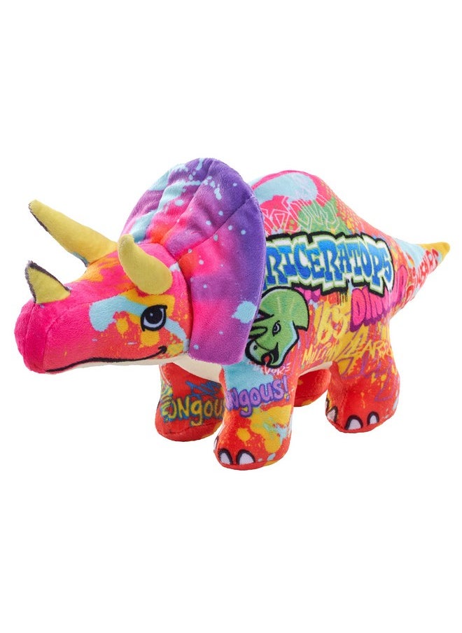 WILD REPUBLIC Graffiti Dino, Triceratops, Stuffed Animal, 15 Inches, Plush Toy, Fill is Spun Recycled Water Bottles, Eco Friendly