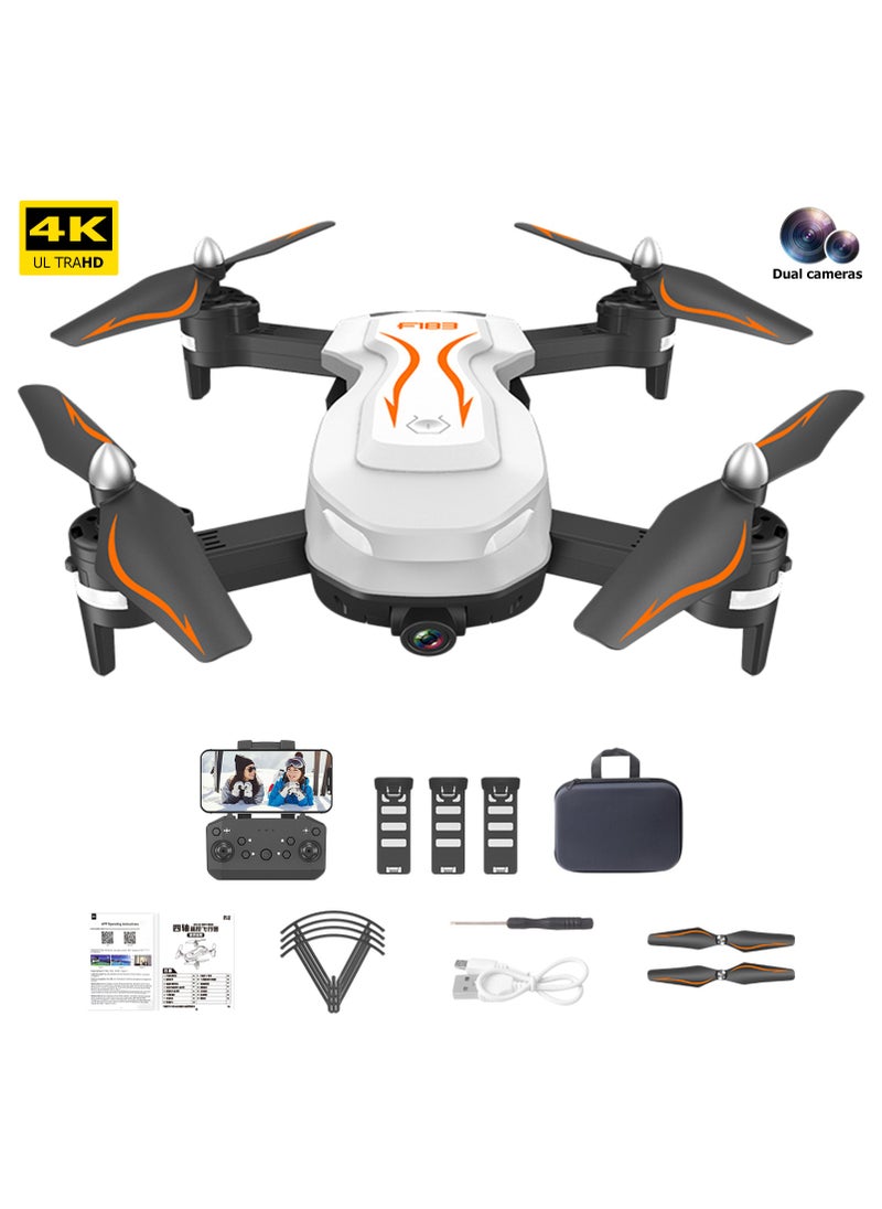 RC F183 Drone with 4K HD Camera, FPV Drones RC Quadcopters with Altitude Hold and Headless Mode, 3D View Mode, With LED lights, with G-sensor, 3D flip, One Key Takeoff / Landing, APP Control, Voice Control, With Remote Control, Foldable - White