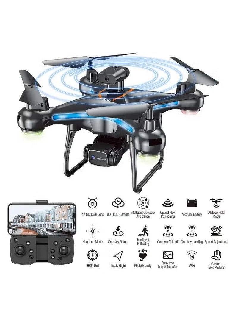 F192 Drone with HD Camera – 90° Remote ESC Camera, Optical Flow Positioning, Handless Mode, Altitude Mode, 360° Flip, WiFi Connectivity, One Key Return, Obstacle Avoidance, LED Lights – Mini Multifunctional Drone