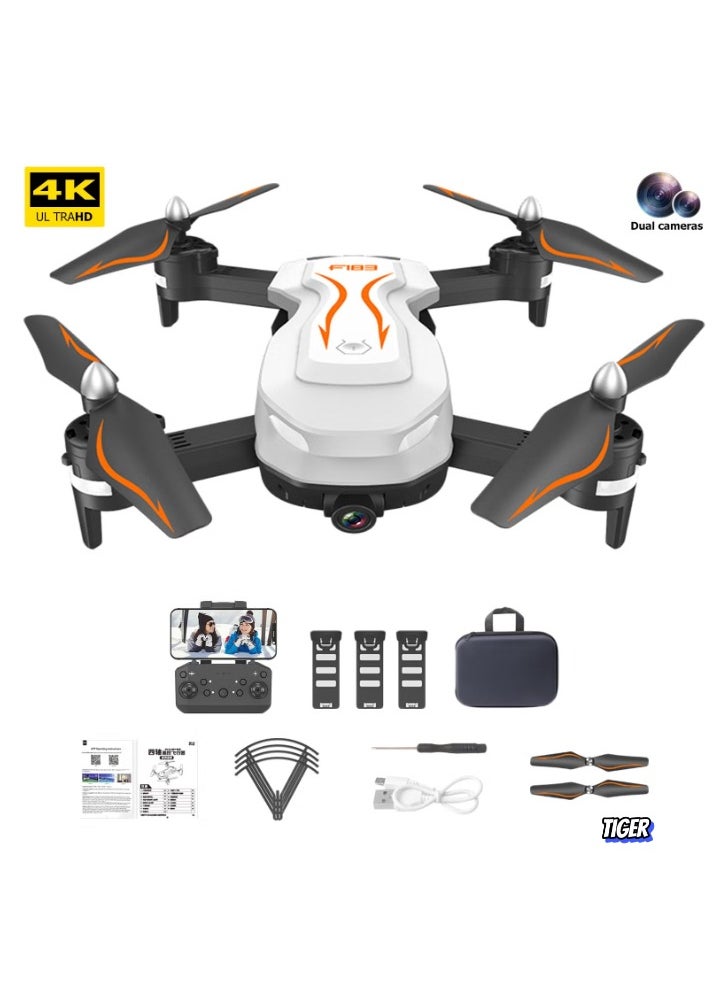 RC F183 Drone with 4K HD Camera – FPV RC Quadcopters with Altitude Hold, Headless Mode, 3D Flip, LED Lights, G-Sensor, One-Key Takeoff/Landing, APP & Voice Control, Foldable Design - White