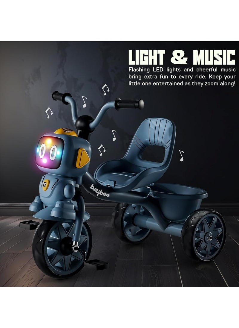 Baybee Robo Baby Tricycle for Kids, Smart Plug n Play Kids Cycle with Music, Light, High backrest & Rear Storage Baskets | Kids Tricycle | Baby Cycle for Kids 2 to 5 Years Boy Girl Blue