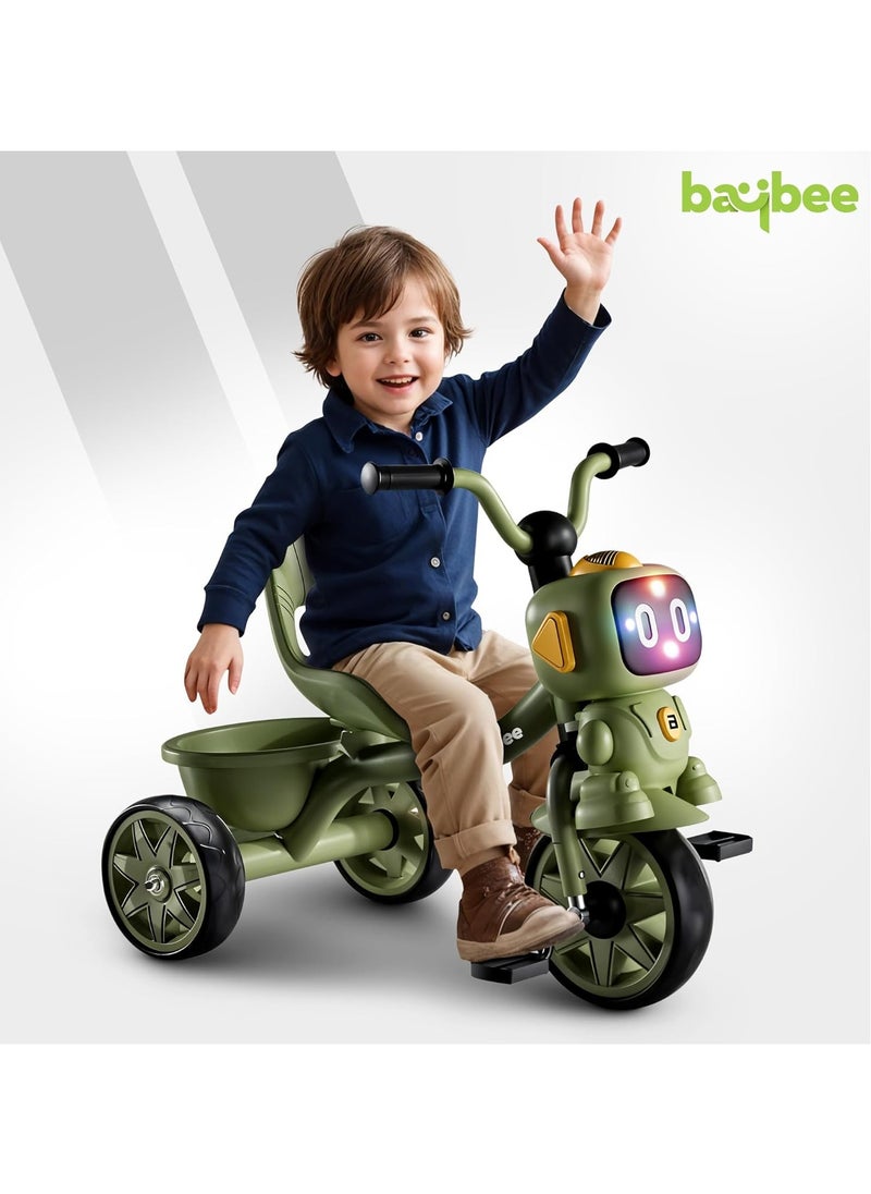 Baybee Robo Baby Tricycle for Kids, Smart Plug n Play Kids Cycle with Music, Light, High backrest & Rear Storage Baskets | Kids Tricycle | Baby Cycle for Kids 2 to 5 Years Boy Girl Green