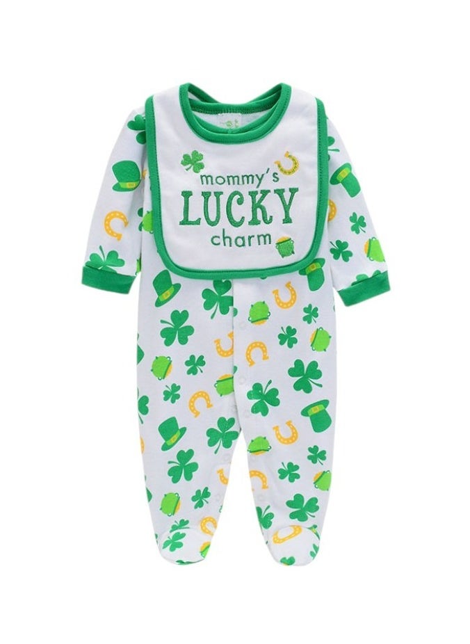 Bambimici Lucky Charm Print Long Sleeve Bodysuit- Green