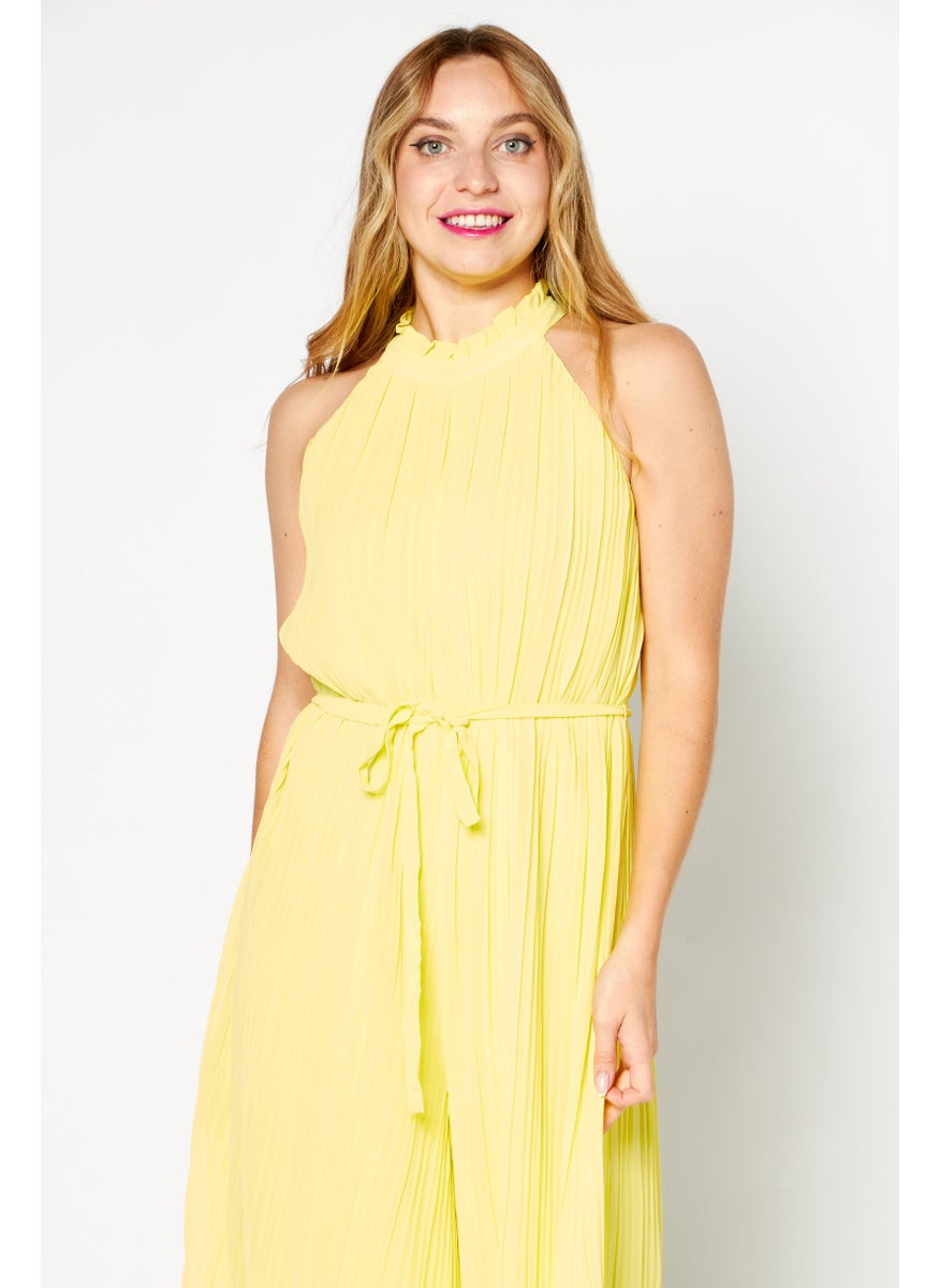 Women Ribbed Sleeveless Jumpsuit, Yellow